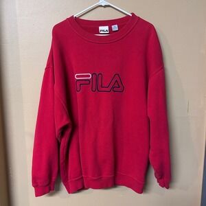 Fila Red Crewneck Sweatshirt Embroidered Logo XXL